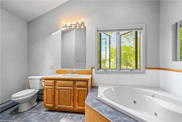 121 W Shore Dr, Exeter, RI 02822 - bathroom featuring a jetted tub, toilet, vanity, and tile patterned floors