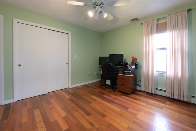 290 E View Ave, Cranston, RI 02920 - home office featuring wood finished floors, ceiling fan, and baseboards