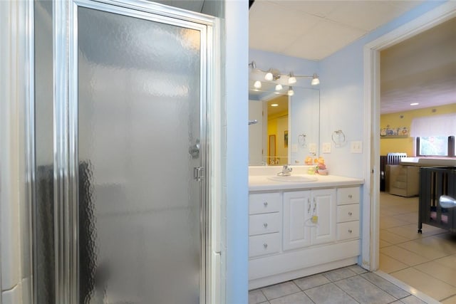 290 E View Ave, Cranston, RI 02920 - bathroom with tile patterned floors, a stall shower, and vanity