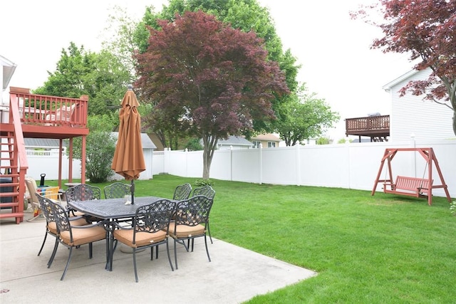 290 E View Ave, Cranston, RI 02920 - view of yard with stairs, a patio area, outdoor dining space, and a deck