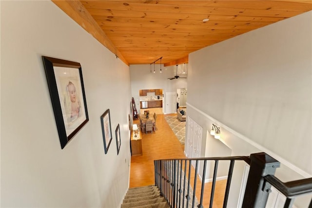 1 Tupperware Dr Unit 226, North Smithfield, RI 02896 - hall with an upstairs landing, wood ceiling, and wood finished floors