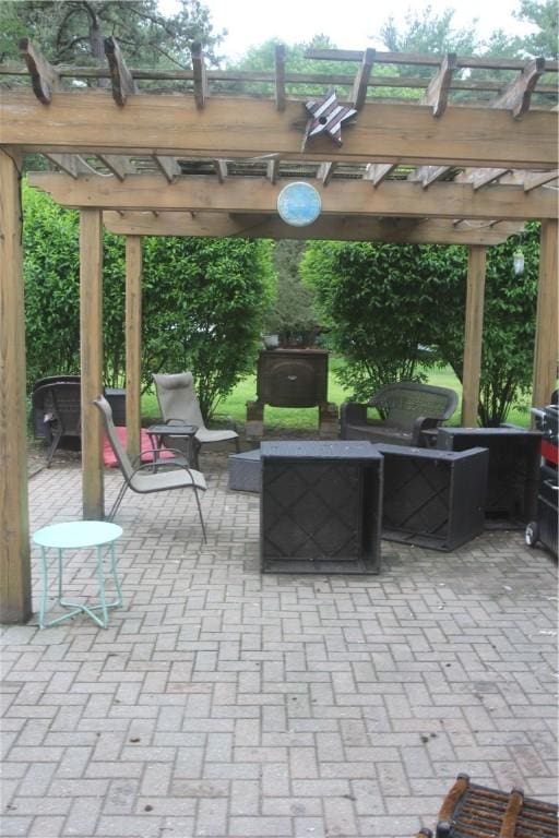 372 Mishnock Rd, West Greenwich, RI 02817 - view of patio / terrace with an outdoor living space and a pergola