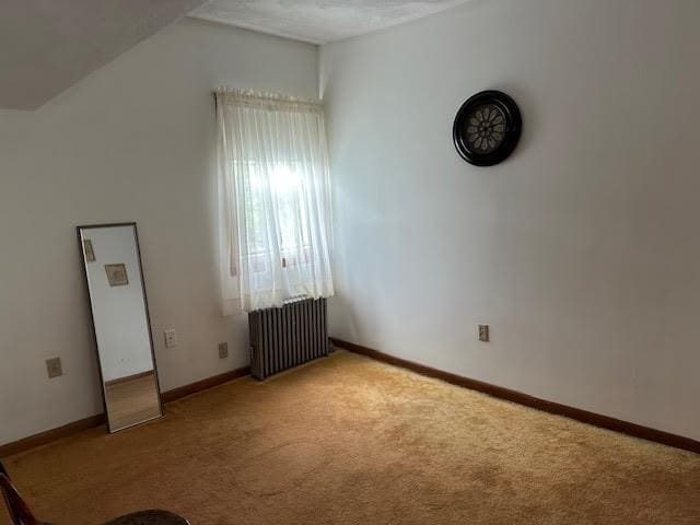 30 Pomham St, Cranston, RI 02910 - additional living space featuring radiator heating unit, carpet, lofted ceiling, and baseboards