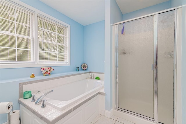 187 Plainfield Pike, Scituate, RI 02857 - full bath featuring a bath, a shower stall, and tile patterned floors