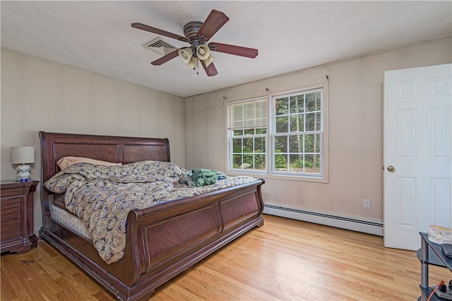 187 Plainfield Pike, Scituate, RI 02857 - bedroom featuring a baseboard heating unit, light wood-type flooring, and a ceiling fan