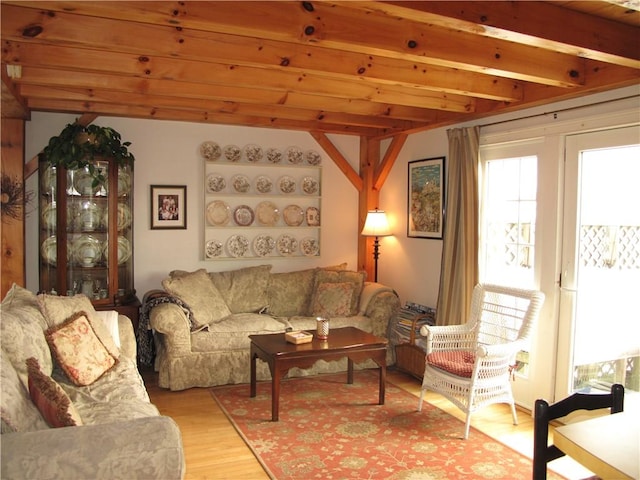 540 Off Center Rd, Block Island, RI 02807 - living room with light wood-style flooring and beam ceiling