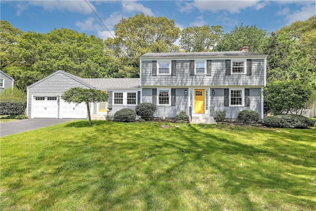15 Lafayette Rd, Barrington, RI 02806 - colonial inspired home featuring driveway, a chimney, a garage, and a front lawn