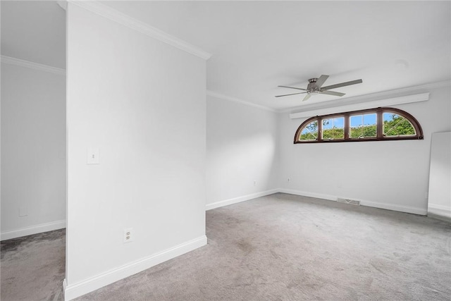 3 Ernest St, Newport, RI 02840 - spare room with a ceiling fan, crown molding, carpet floors, and baseboards