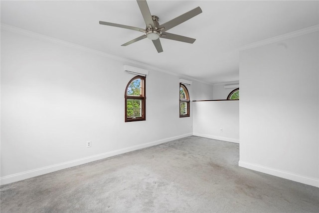 3 Ernest St, Newport, RI 02840 - carpeted empty room with ceiling fan, ornamental molding, and baseboards