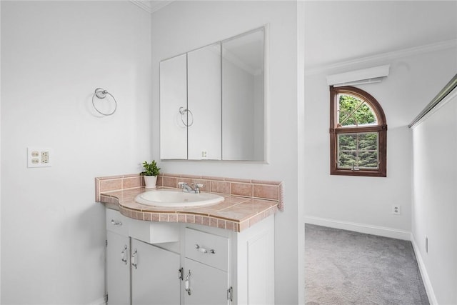 3 Ernest St, Newport, RI 02840 - bathroom with vanity, ornamental molding, and baseboards