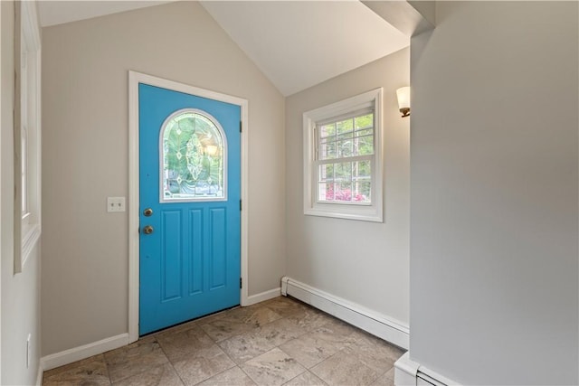19 Bruce Dr, North Smithfield, RI 02896 - entryway with baseboard heating, baseboards, and lofted ceiling
