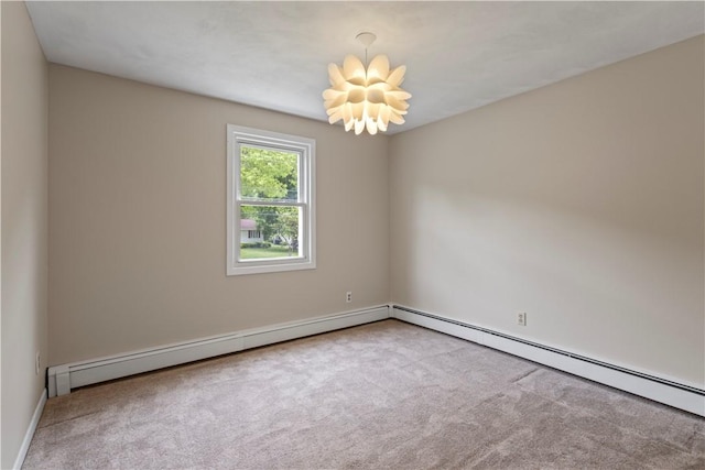 19 Bruce Dr, North Smithfield, RI 02896 - unfurnished room featuring carpet floors, a chandelier, a baseboard heating unit, and a baseboard radiator