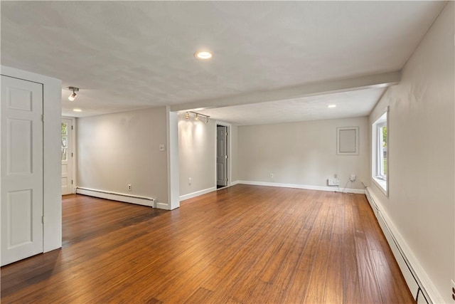 19 Bruce Dr, North Smithfield, RI 02896 - empty room with baseboard heating, a baseboard radiator, plenty of natural light, wood finished floors, and recessed lighting