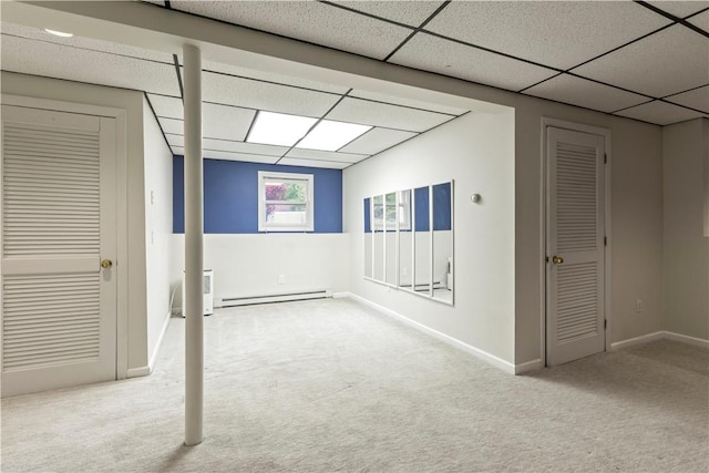 19 Bruce Dr, North Smithfield, RI 02896 - empty room with baseboard heating, a drop ceiling, carpet flooring, and baseboards