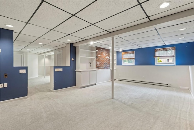 19 Bruce Dr, North Smithfield, RI 02896 - unfurnished room with carpet floors, a paneled ceiling, a baseboard radiator, recessed lighting, and baseboards