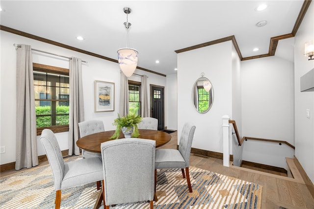 3 Gardenia Dr Unit M6, Richmond, RI 02898 - dining space featuring ornamental molding, light wood finished floors, baseboards, and recessed lighting