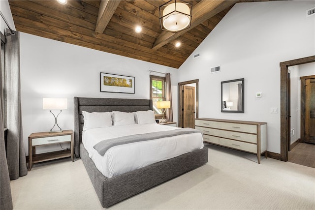 3 Gardenia Dr Unit M6, Richmond, RI 02898 - bedroom featuring wood ceiling with exposed beams, light carpet, high vaulted ceiling, baseboards, and recessed lighting