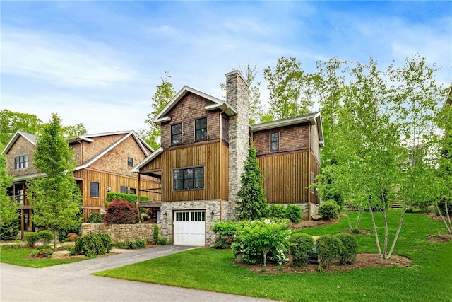 3 Gardenia Dr Unit M6, Richmond, RI 02898 - chalet / cabin with driveway, a chimney, an attached garage, and a front yard