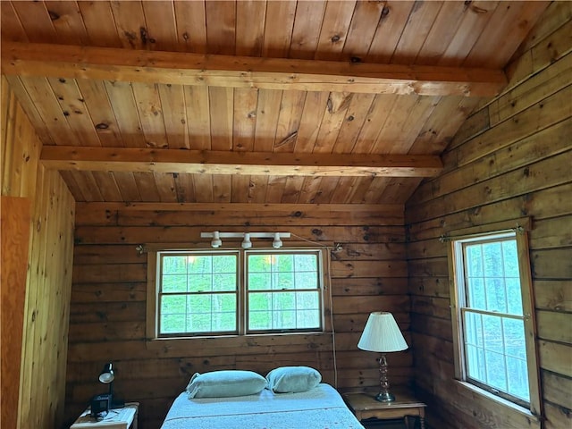 85 Plainfield Pike, Foster, RI 02825 - bedroom with wood ceiling, multiple windows, and wooden walls