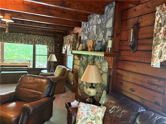 85 Plainfield Pike, Foster, RI 02825 - sitting room featuring carpet and beamed ceiling