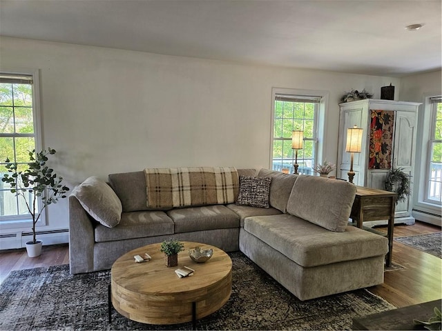 54 Polk Rd, Warwick, RI 02889 - living room featuring wood finished floors, healthy amount of natural light, and a baseboard radiator