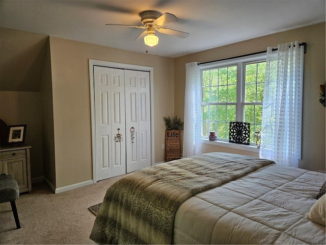54 Polk Rd, Warwick, RI 02889 - bedroom featuring light colored carpet, a closet, baseboards, and ceiling fan