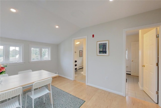26 Cliff Ave Unit 4, Newport, RI 02840 - home office with lofted ceiling, light wood-type flooring, recessed lighting, baseboards, and a baseboard heating unit