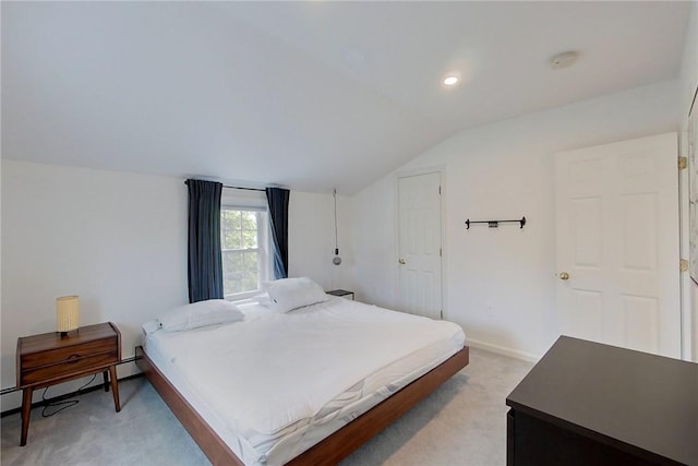 26 Cliff Ave Unit 4, Newport, RI 02840 - bedroom with light colored carpet, vaulted ceiling, baseboards, and recessed lighting