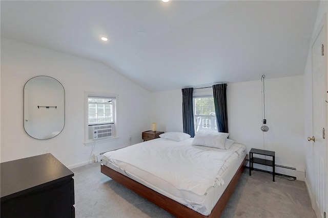 26 Cliff Ave Unit 4, Newport, RI 02840 - bedroom featuring lofted ceiling, light carpet, baseboards, baseboard heating, and recessed lighting