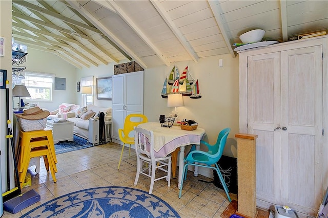 64 Burnside Ave, Narragansett, RI 02882 - dining room with wooden ceiling and light tile patterned flooring