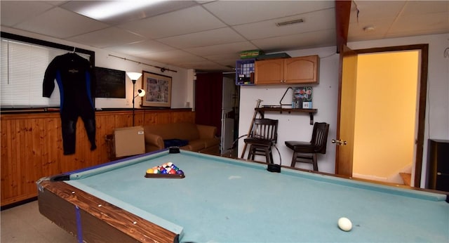 22 Sandy Ln, Westerly, RI 02891 - rec room featuring pool table, a drop ceiling, and wooden walls