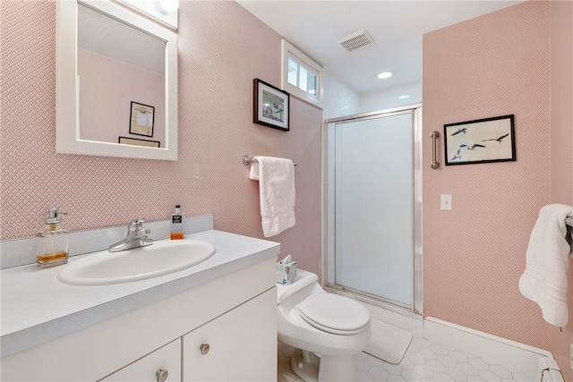 576 W Main Rd, Little Compton, RI 02837 - full bath with vanity, a shower stall, toilet, and tile patterned floors