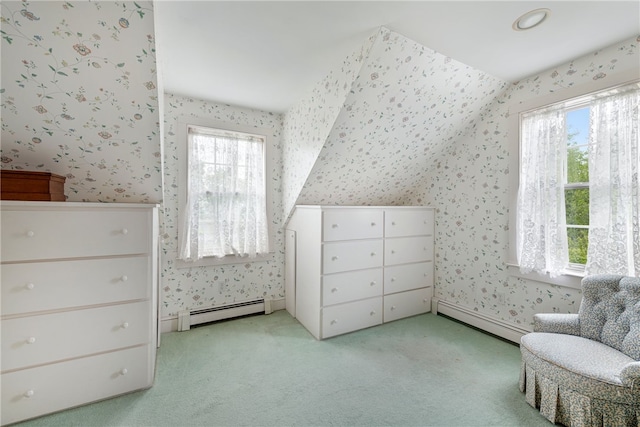 576 W Main Rd, Little Compton, RI 02837 - sitting room with wallpapered walls, a baseboard radiator, healthy amount of natural light, and light colored carpet