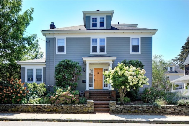 27 Cranston Ave, Newport, RI 02840 - traditional style home featuring a chimney and entry steps