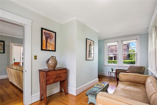 27 Cranston Ave, Newport, RI 02840 - living room with baseboards, crown molding, and light wood finished floors