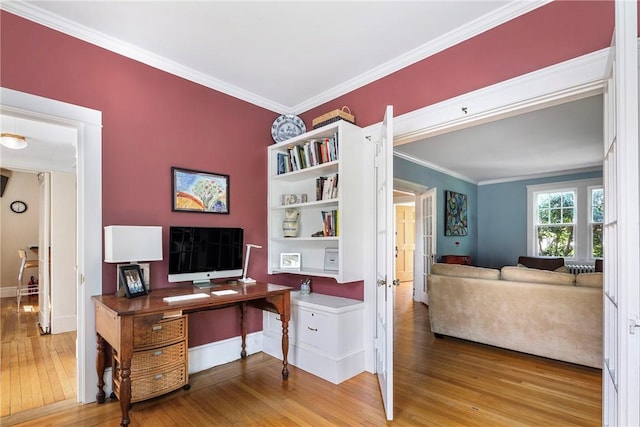 27 Cranston Ave, Newport, RI 02840 - office area featuring hardwood / wood-style floors, ornamental molding, and baseboards
