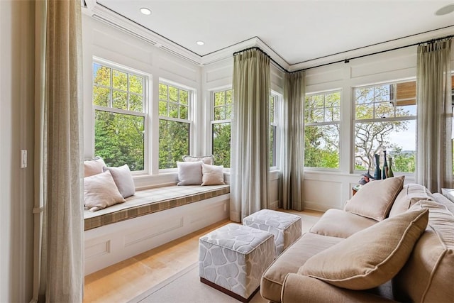 25 Walnut St, Jamestown, RI 02835 - bedroom with multiple windows, light wood-type flooring, and crown molding