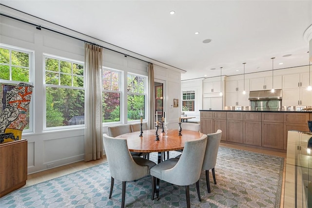 25 Walnut St, Jamestown, RI 02835 - dining space with light wood-style floors and recessed lighting