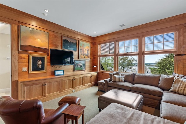 25 Walnut St, Jamestown, RI 02835 - carpeted living area with wood walls