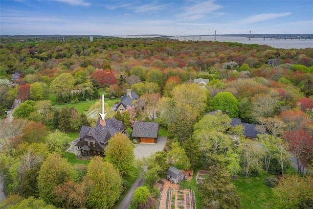 25 Walnut St, Jamestown, RI 02835 - aerial overview of property's location with a notable bridge and a forest