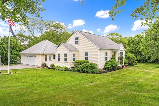 33 Upland Way, Barrington, RI 02806 - view of front of property featuring asphalt driveway, a front lawn, a garage, and roof with shingles
