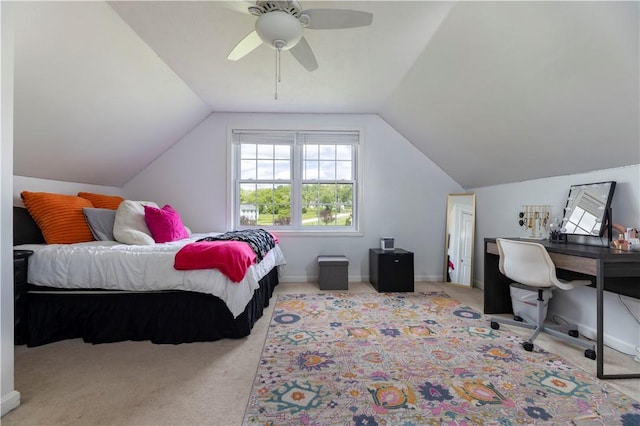 38 Pleasant View Dr, Hopkinton, RI 02832 - carpeted bedroom featuring an office area, vaulted ceiling, a ceiling fan, and baseboards
