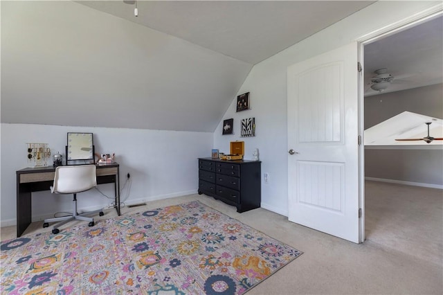 38 Pleasant View Dr, Hopkinton, RI 02832 - carpeted home office with ceiling fan, lofted ceiling, and baseboards