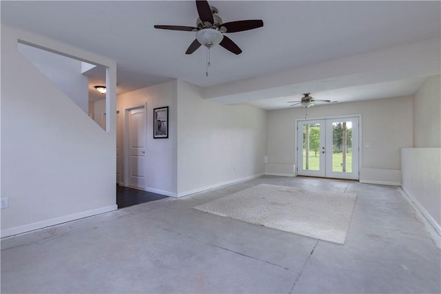 38 Pleasant View Dr, Hopkinton, RI 02832 - unfurnished room with concrete flooring, french doors, a ceiling fan, and baseboards