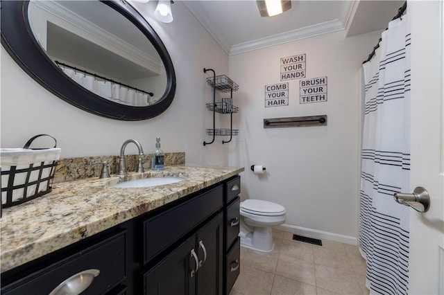 38 Pleasant View Dr, Hopkinton, RI 02832 - full bathroom with vanity, crown molding, toilet, baseboards, and tile patterned floors