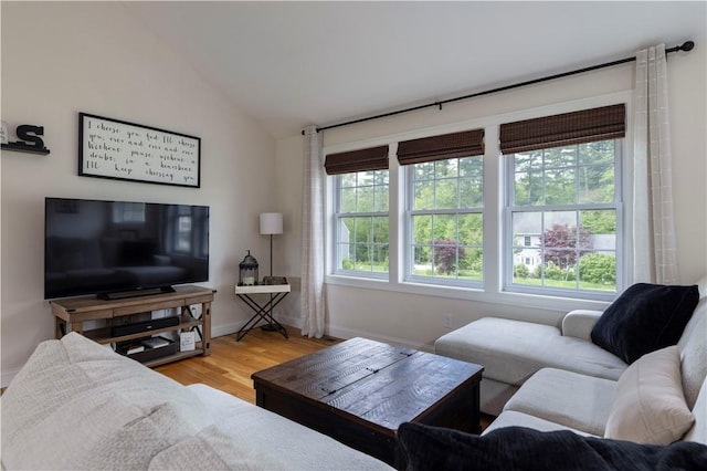 38 Pleasant View Dr, Hopkinton, RI 02832 - living room with vaulted ceiling, healthy amount of natural light, light wood finished floors, and baseboards