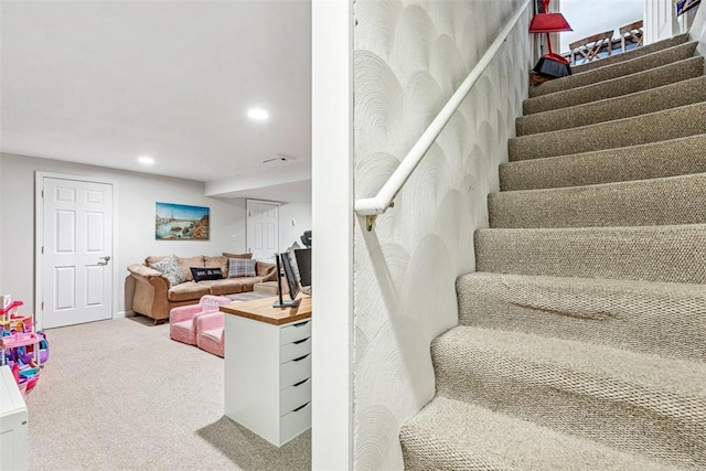 121 Greenbush Rd, Warwick, RI 02818 - staircase with carpet and recessed lighting