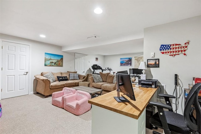 121 Greenbush Rd, Warwick, RI 02818 - carpeted living room with an office area, recessed lighting, and baseboards