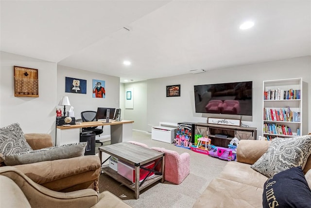 121 Greenbush Rd, Warwick, RI 02818 - living room with recessed lighting, carpet flooring, and a desk