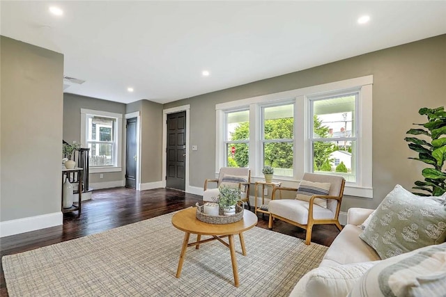 101 Knollwood Ave, Cranston, RI 02910 - living room featuring recessed lighting, baseboards, and dark wood-style floors